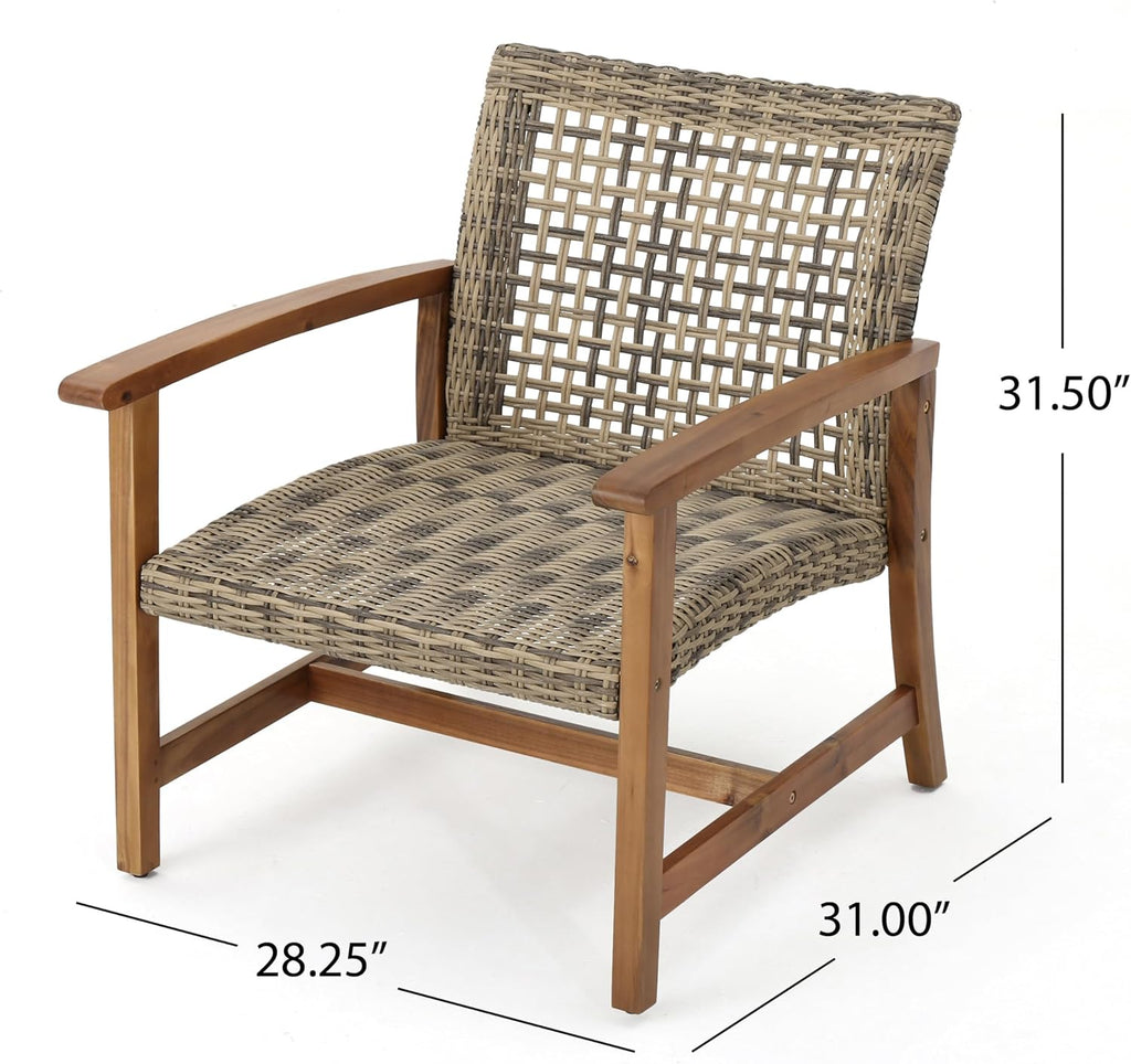 Christopher Knight Home Hampton Outdoor 3 Piece Wood and Wicker Club Chairs and Side Table Set, Gray