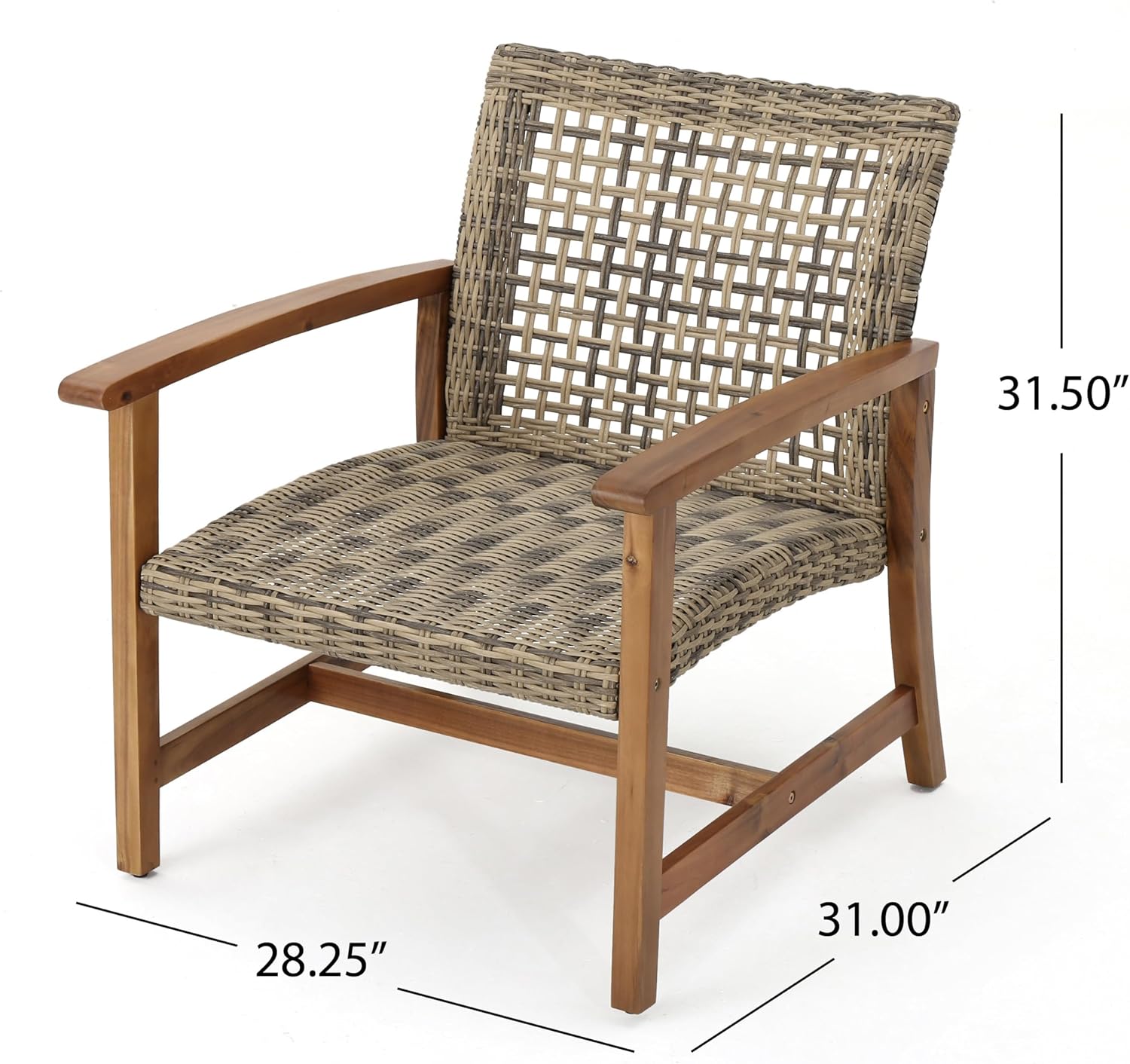 Christopher Knight Home Hampton Outdoor 3 Piece Wood and Wicker Club Chairs and Side Table Set, Gray