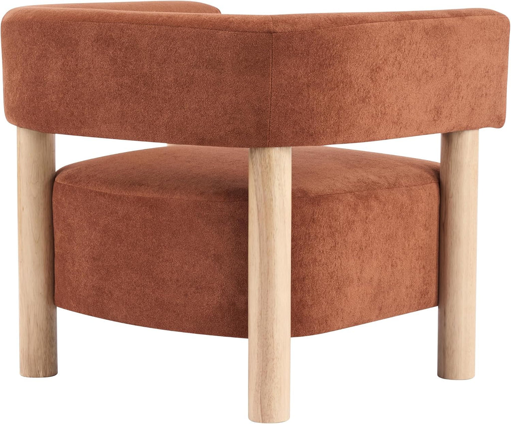 Christopher Knight Home Carly Low Profile Accent Chair, Boucle Upholstered Barrel Chair, Comfy Reading Chair for Bedroom, Wooden Single Lounge Sofa, Burnt Orange