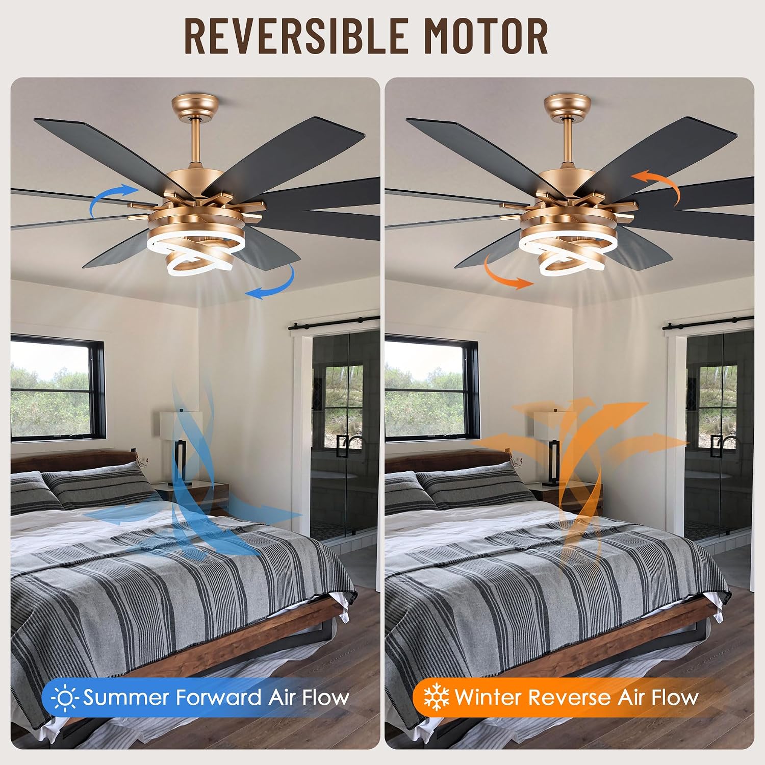 72'' Large Ceiling Fans with Lights and Remote, Indoor/Outdoor Gold Chandelier Fan with DIY Rings LED,Fandelier Ceiling Fans with Lights for Living Room/Porch/Patio