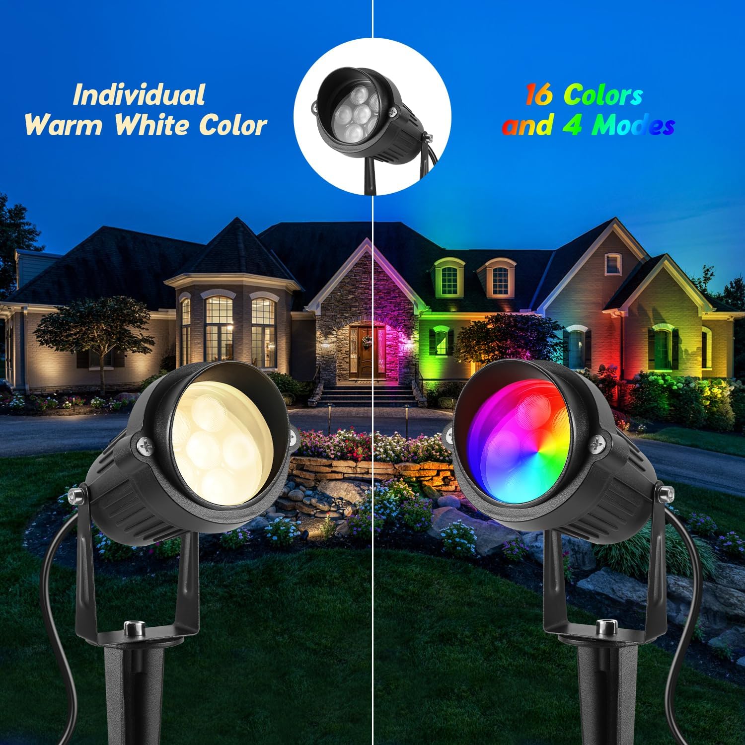 Christmas RGB Color Changing Low Voltage Landscape Lights LED Landscape Lighting Remote Control Outdoor Spotlight Waterproof Yard Garden Pathway Christmas Decoration with Connectors (12)