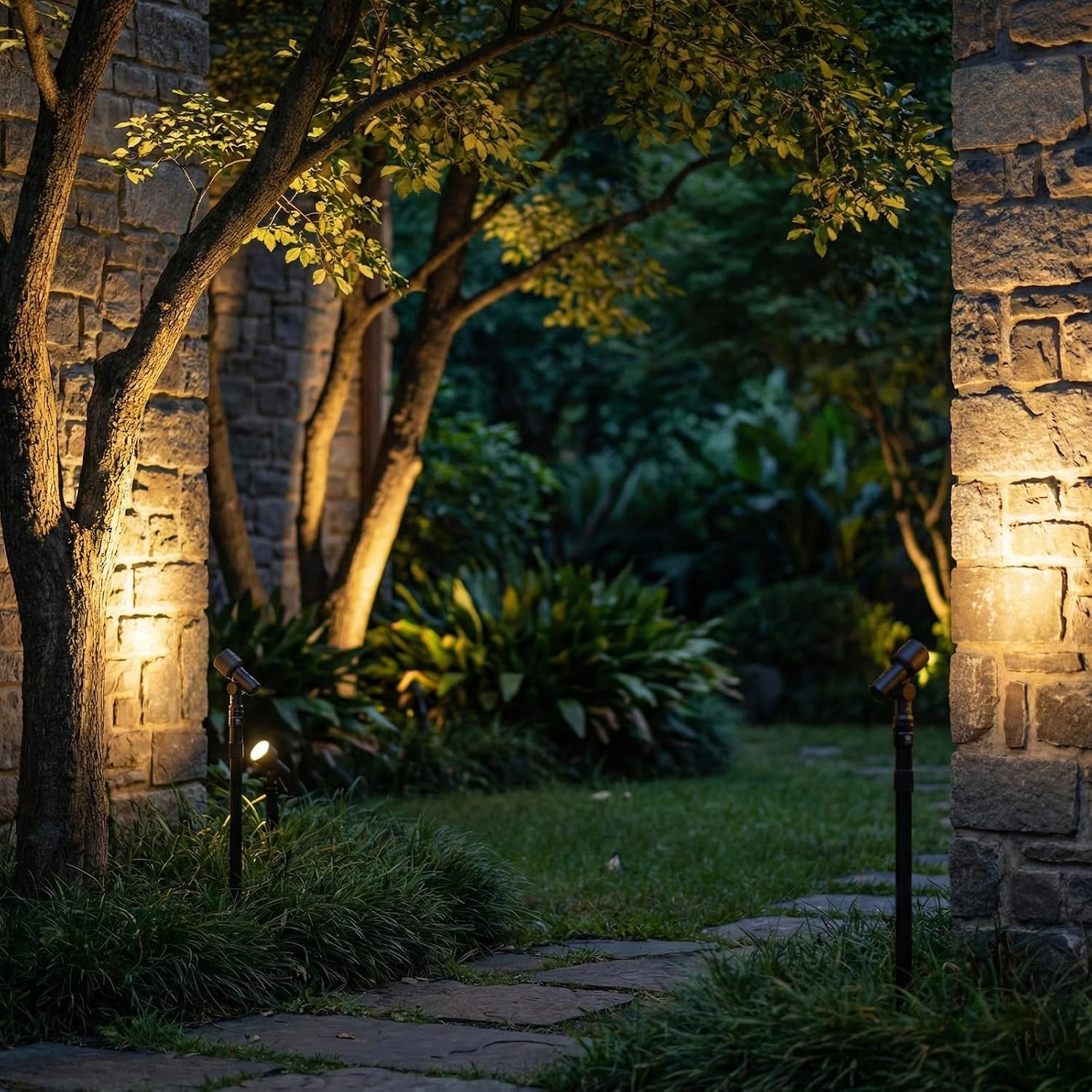 Low Voltage Spotlights 8PK Landscape Lighting LED 2700K Warm White 4W 66 Lumens Outdoor Lights Aluminum Housing Telescopic Post with Connector for Garden Yard Black Finish