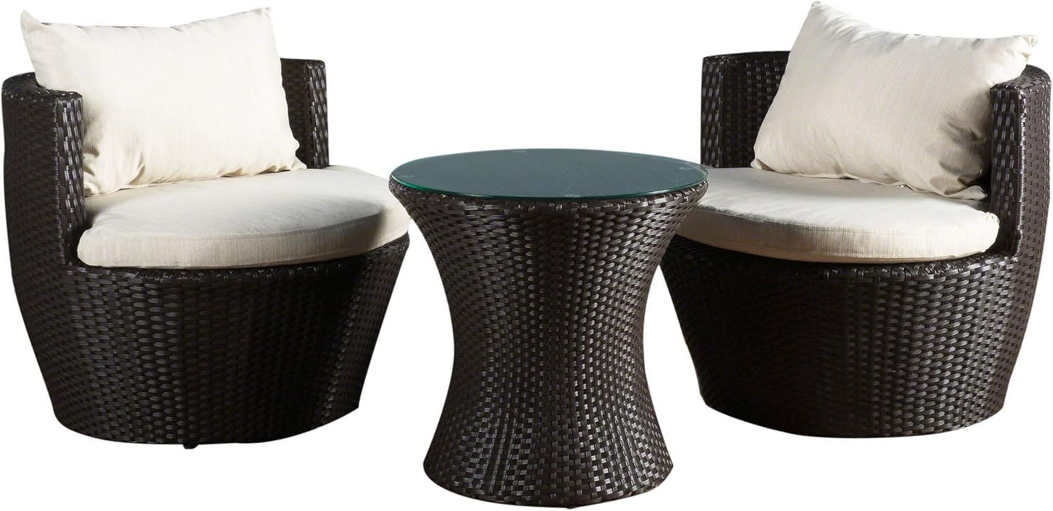 Christopher Knight Home Kono PE Wicker Chat Set, 3-Pcs Set, Brown