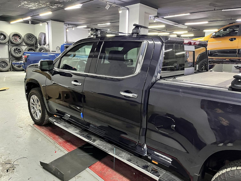 Roof Rack Cross Bars for Chevy Chevrolet Silverado 1500 Fits 3rdGen (2014–18) 4thGen (2019–2025) Bare Roof Clamp-On 330 lbs Capacity Aluminum T-Slot Bars Lockable Heavy-Duty No-Drilling (Black)