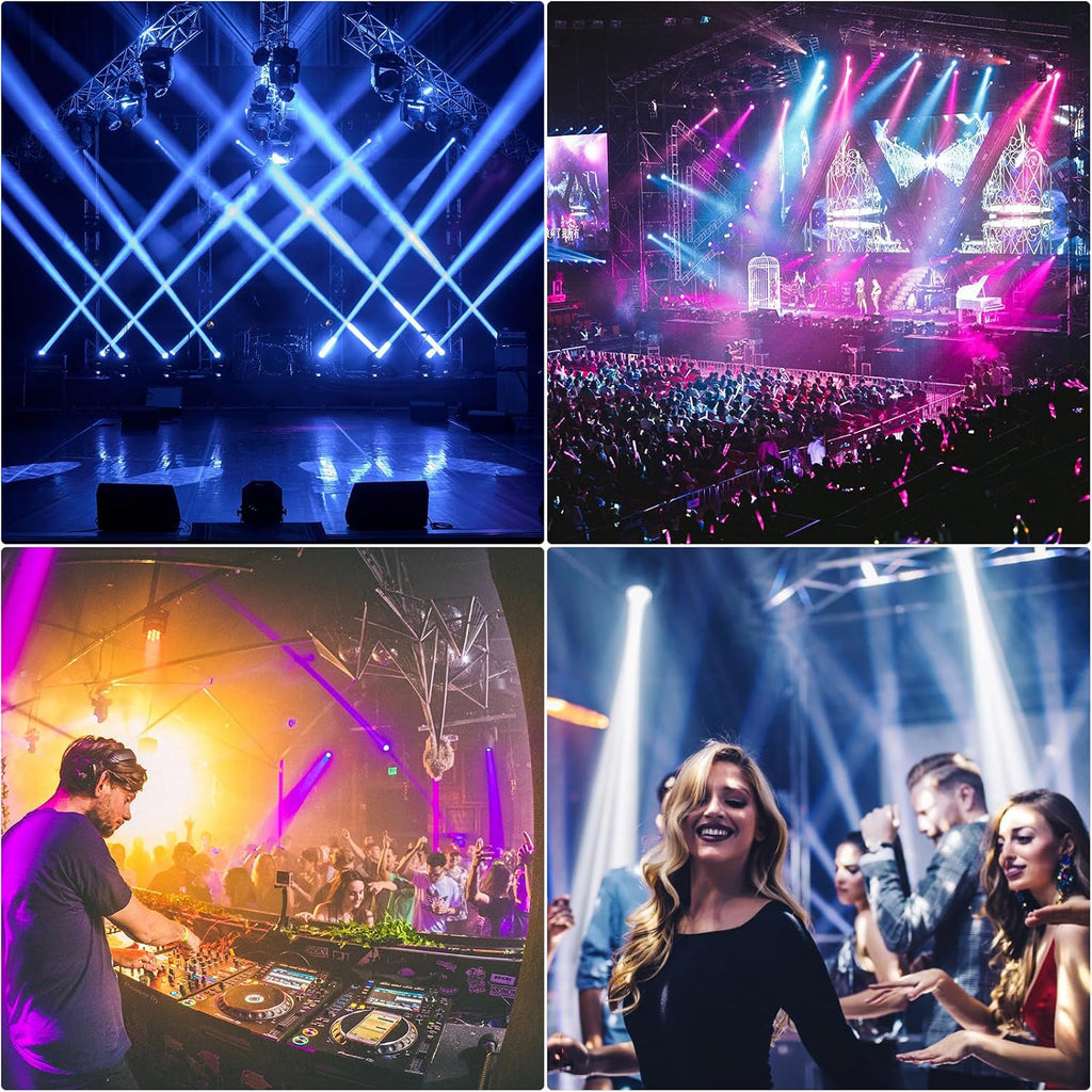 6 Pack 230W 7R Moving Head Stage Lights 14Gobos 14 Colors Prisms/Wash/Beam/Frost/Rainbow Stage Effect Spotlights 48-Facet Prism 2.3° Beam Angle 18CH DMX512 Sound Activated Lights