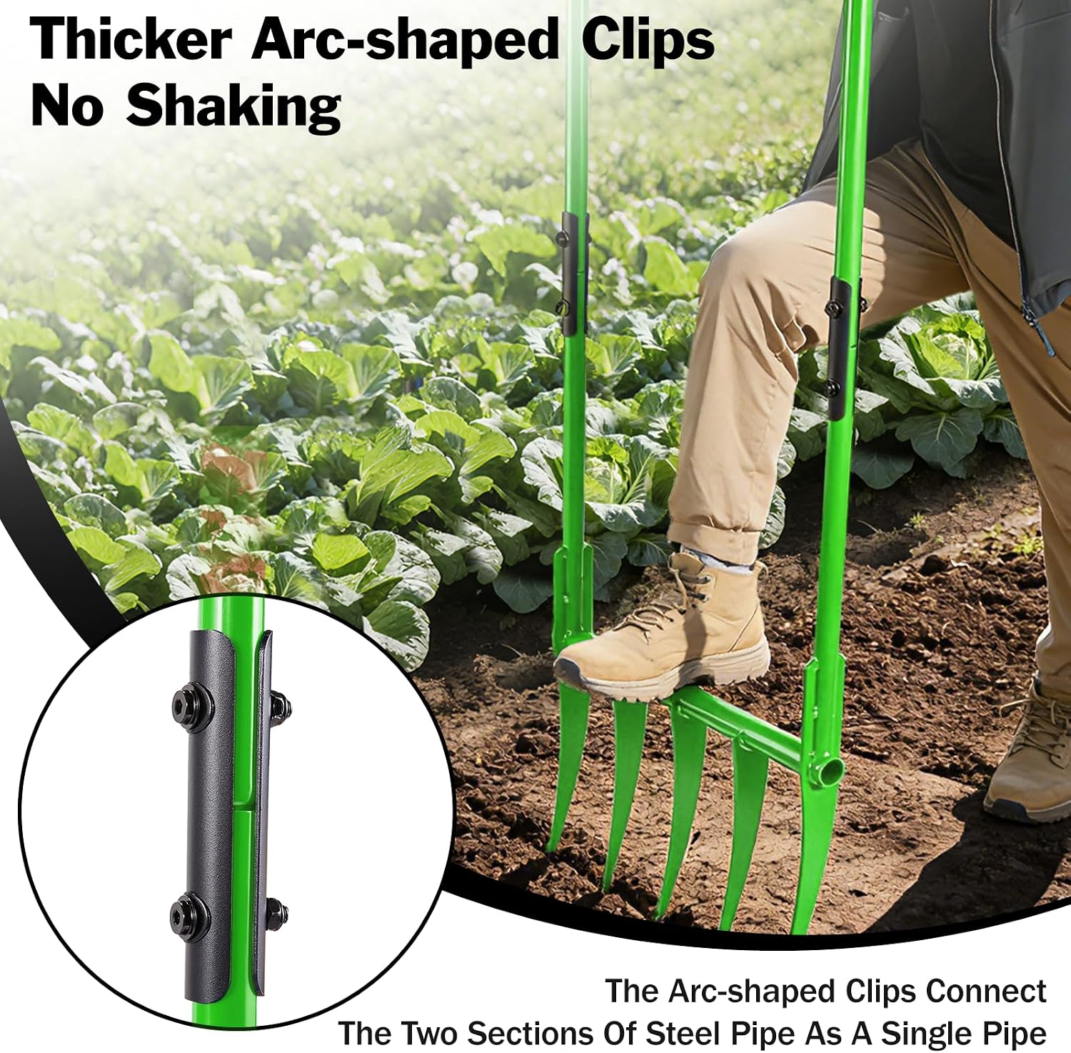 5 Tines All Steel Broadfork, 56' Broad Fork Garden Tool Heavy-Duty Digging Pitchfork, Non-Slip Grips & Detachable Design for Gardening, Farm Cultivation, and Soil Loosenin