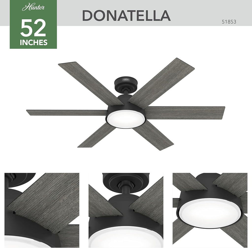 Hunter 52 inch Donatella Matte Black Ceiling Fan with LED Light Kit and Handheld Remote