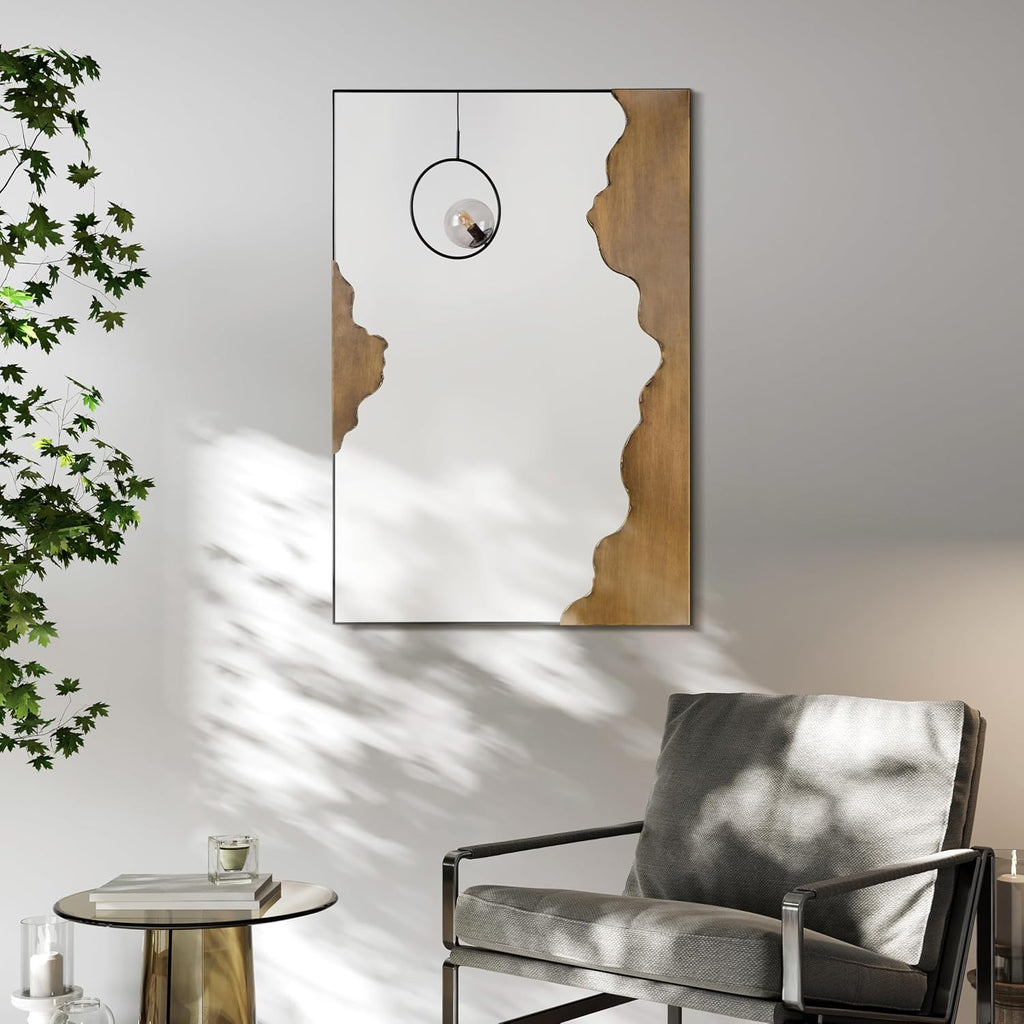 Empire Art Direct Antique Gold Edge Tear Rectangular Wall Mirror Featuring a Brushed Antique Iron Frame with Unique Edge Tear Design Accent, Ready to Hang, Living Room, Bedroom & Office