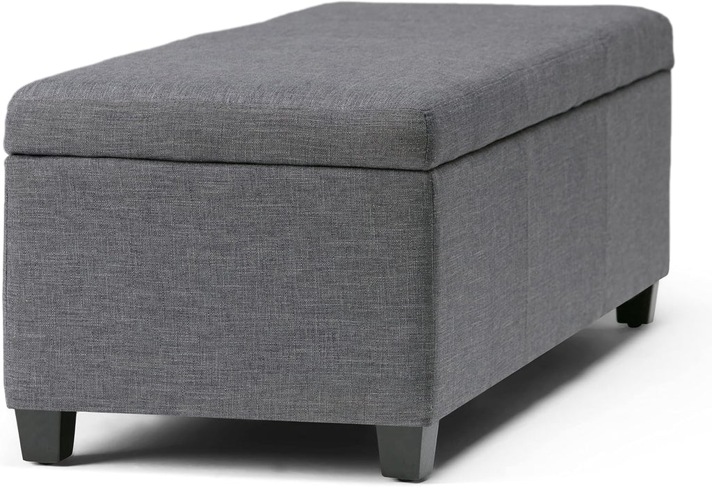 SIMPLIHOME Avalon Storage Ottoman Bench - 48' Wide x 16' High Upholstered Linen Look Fabric Rectangular Lift-Top Ottoman in Slate Grey, Contemporary Bench for Living Room with High-Density Foam