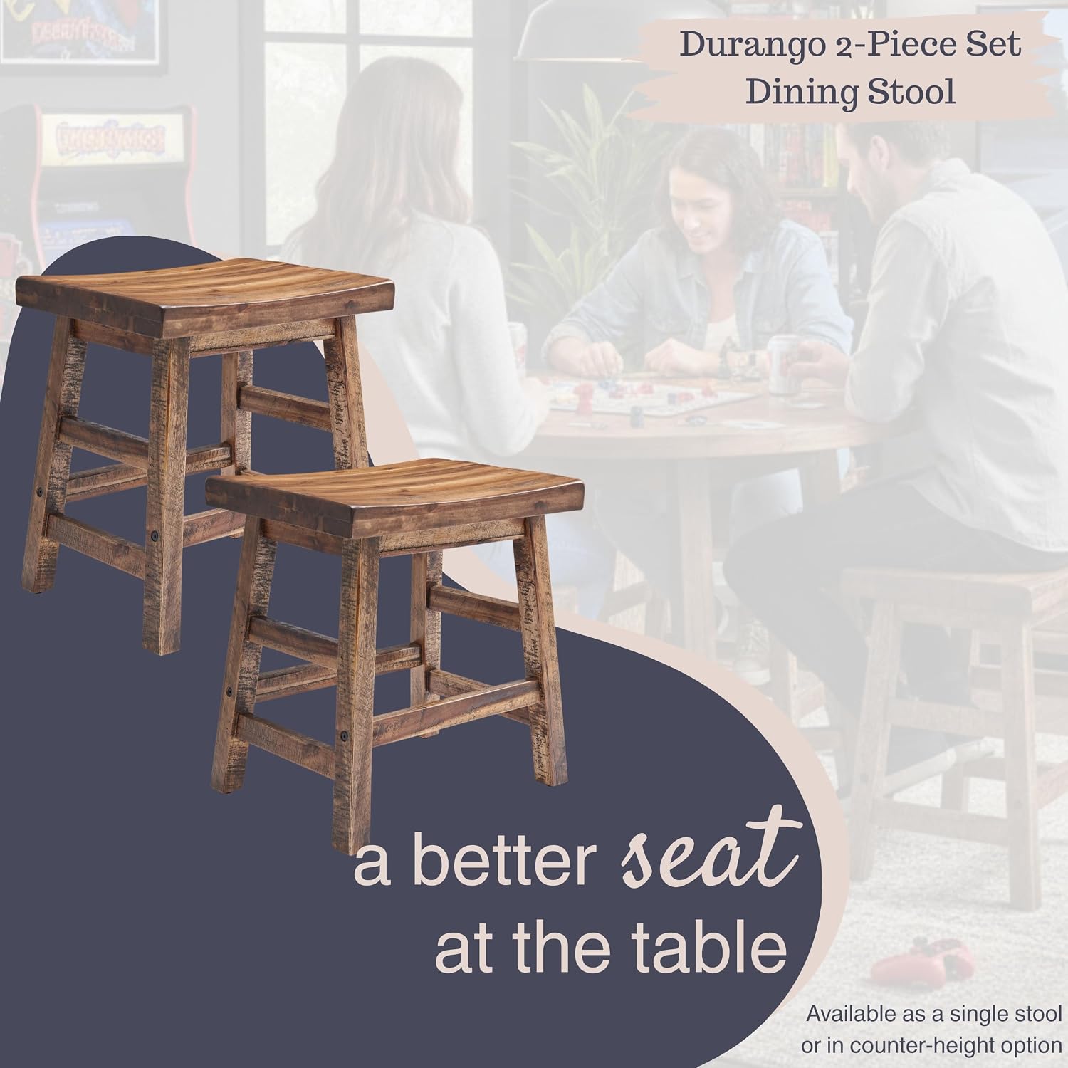 Alaterre Furniture Durango Set of 2 Industrial 20-Inch Wood Dining Stools – Rustic Farmhouse Style Solid Wood Backless Seats for Kitchen, Dining Table, or Extra Seating