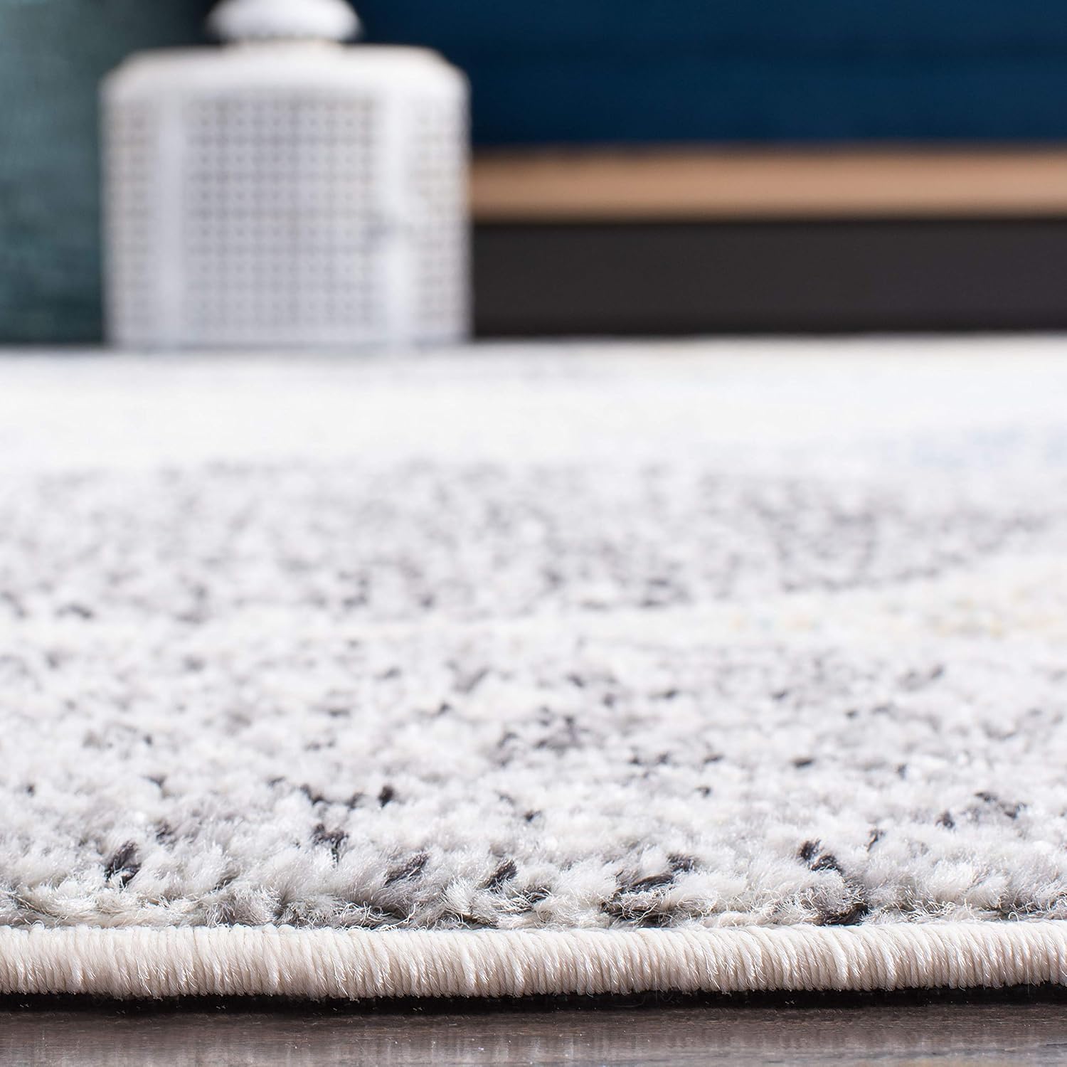 SAFAVIEH Madison Collection Runner Rug - 2'3' x 18', Ivory & Blue, Glam Ogee Trellis Distressed Design, Non-Shedding & Easy Care, Ideal for High Traffic Areas in Living Room, Bedroom (MAD604D)