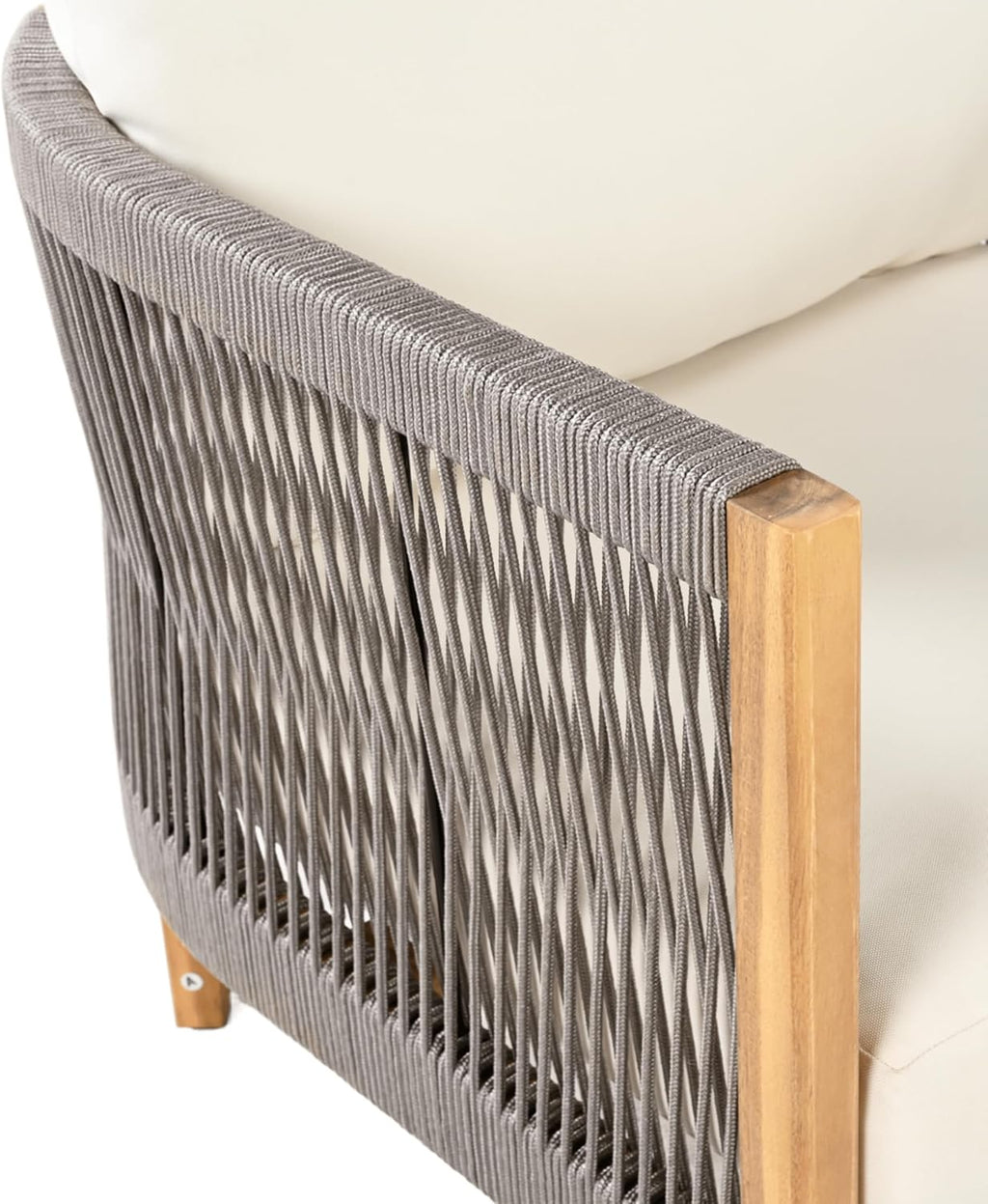 Christopher Knight Home Havets 5 Pieces Outdoor Acacia Furniture Set, Woven Rope Loveseat and Accent Club Chairs, 6' Thick Cushions Sofa and Coffee Table Set for Backyard Garden Balcony, Gray+Beige