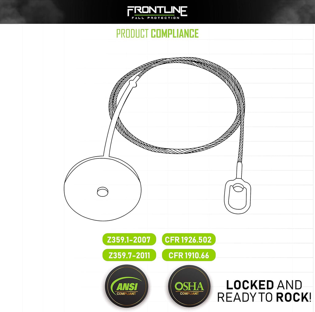 Frontline Fall Protection DT606 Drop Thru Anchor 6' Round Plate with 6' Cable | OSHA & ANSI Compliant | Removable and Reusable Anchor Point | Over Head Applications