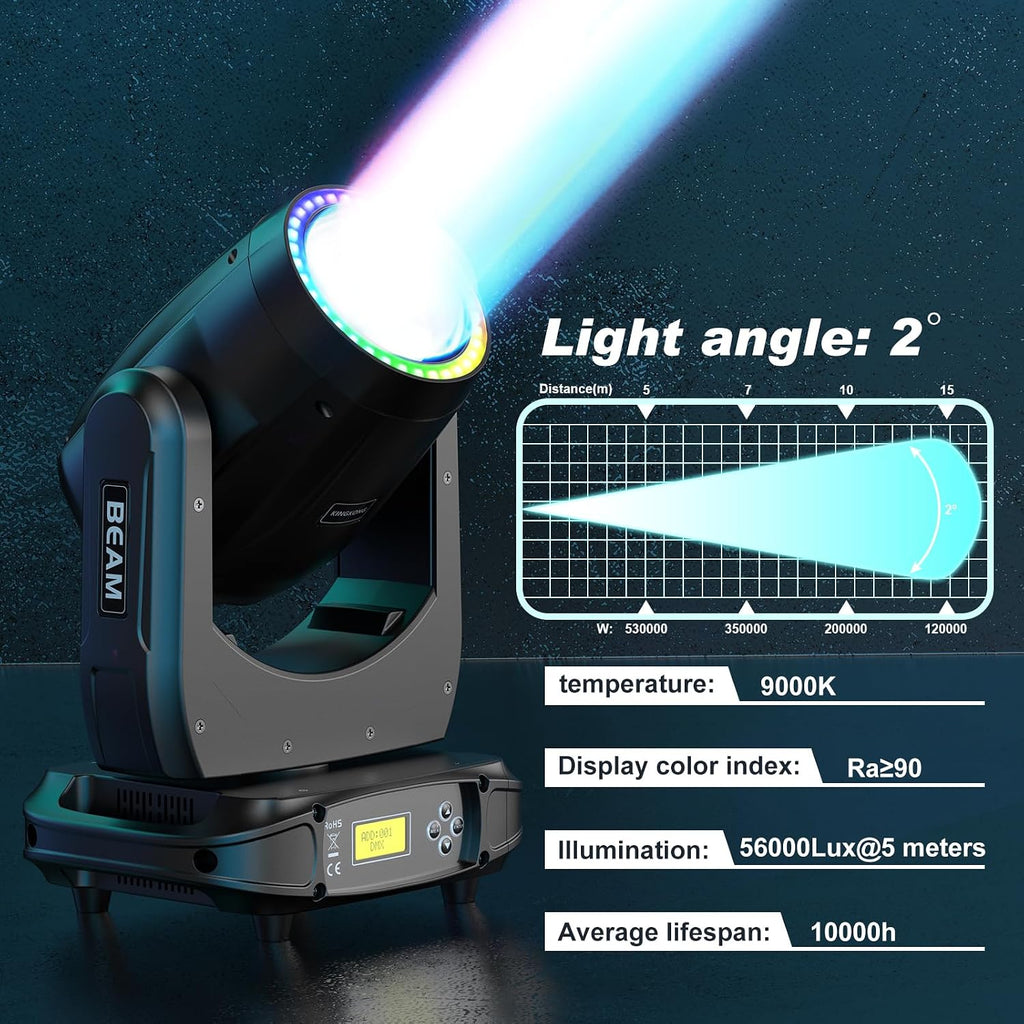 150W Moving Head Lights DJ Lights RGBW Spotlights 17 Gobos 13 Colors 16 Channels DMX 512 with Sound Activated for Stage Lighting Wedding Party