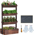 Garden Bed Vertical Wooden Raised Garden Bed Planters Wood Planter Kit Plant Stand Flower Rack Planter Box Gardening Plants Herbs Flowers Vegetables Outdoor Indoor Freestanding (Carbonized 4-Tier)