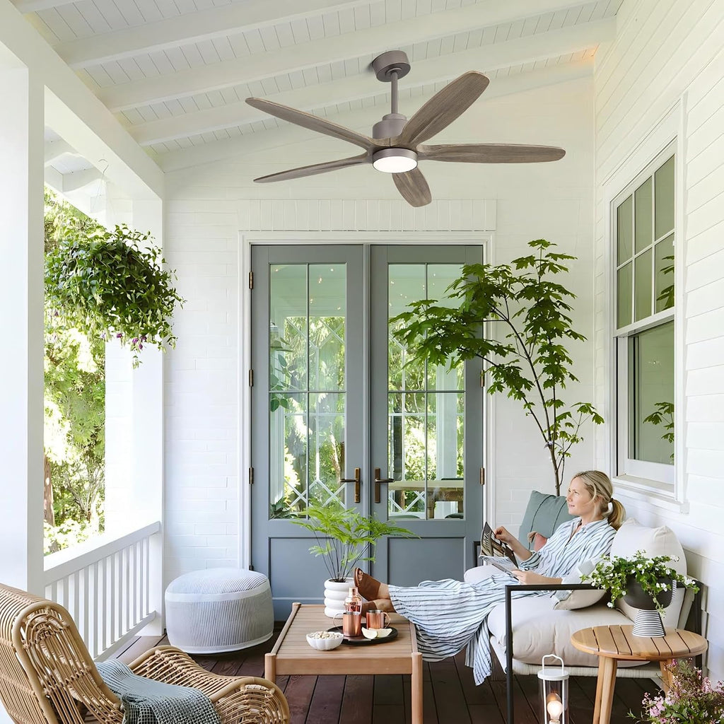 WINGBO 54' Ceiling Fan with Light - 5 Carved Solid Wood Blades, 6-Speed Reversible DC Motor, Dimmable, 3CCT, Noiseless Remote Control Ceiling Fans with Lights for Bedroom Living Room, Charcoal Gray
