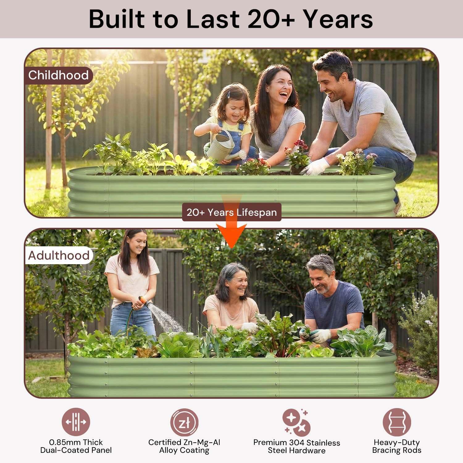 2-Pack Galvanized Raised Garden Bed 6x2x1.5 ft, 17' Tall Metal Planter Boxes Outdoor for Vegetable, Above Ground Raised Bed Kit for Gardening, Durable Zn-Al-Mg Coated Flower Bed - Moss Green