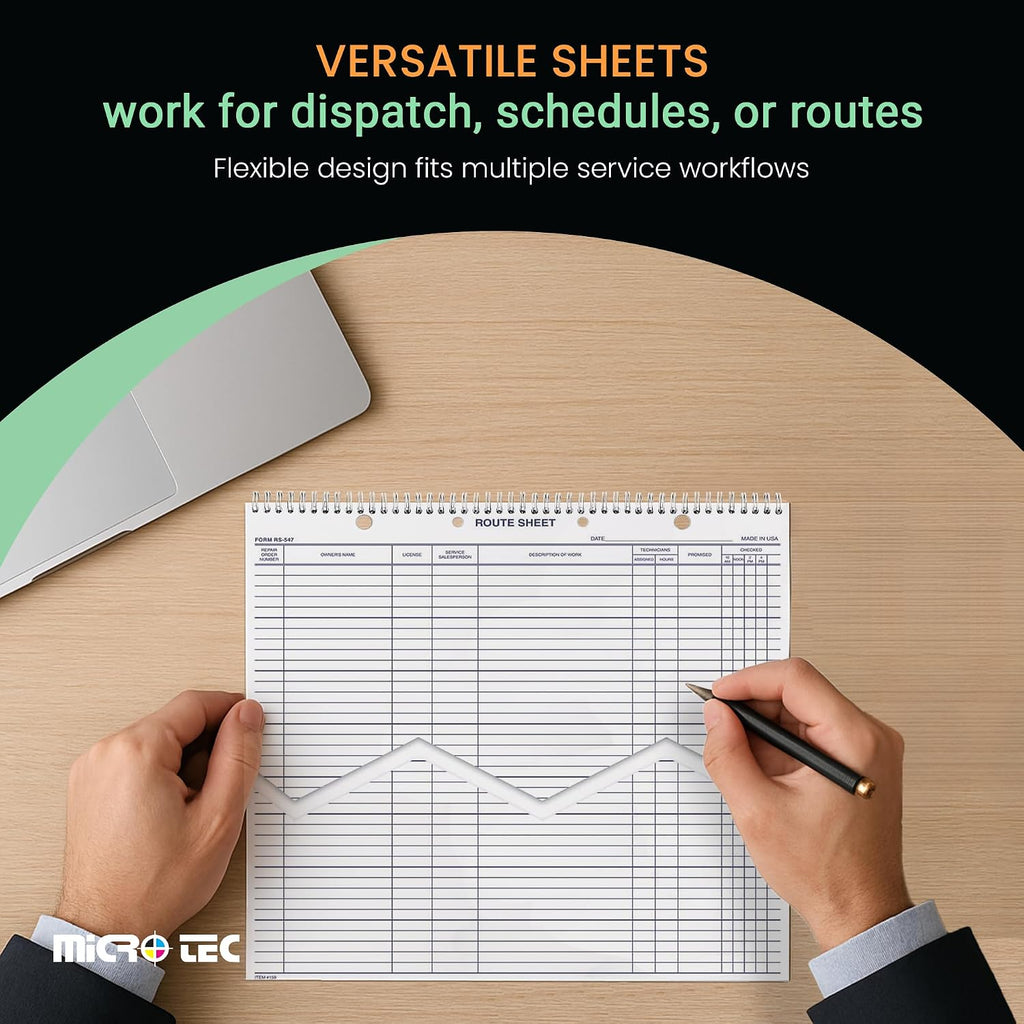 Automotive Service Route Sheets – Heavy-Duty Spiral Bound 12'x15' Daily Schedule & Appointment Planner Tag Stock with Blue Ink for Service Departments & Repair Shops – 100 Sheets/Book (Book of 4)