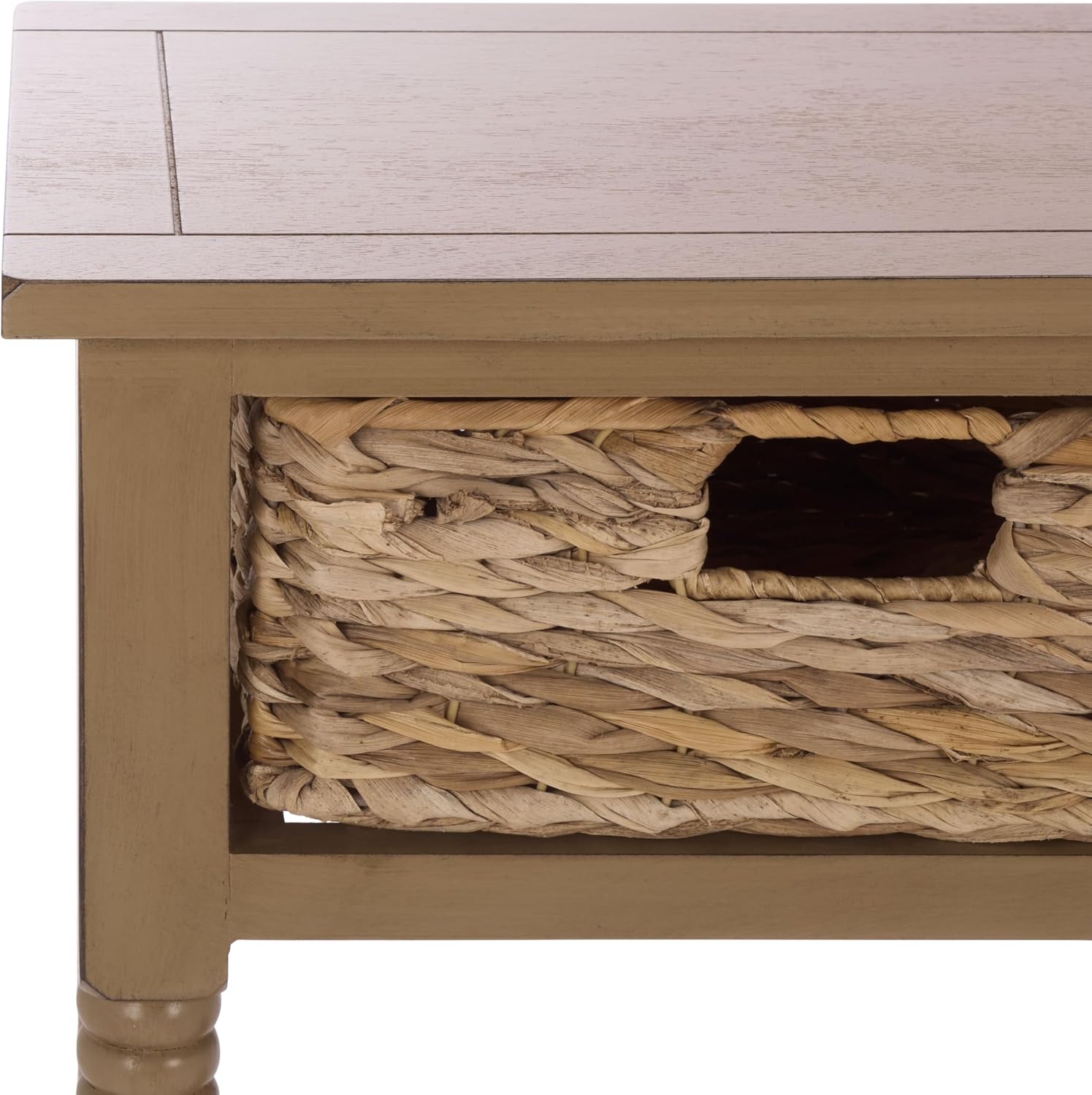 SAFAVIEH Home Collection - Christa Entryway Console Table, Desert Brown Solid Wood 3-Drawer Storage Sofa Table with Rattan Baskets (AMH5737L)