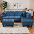 103.5' Sectional Couches for Living Room, Leather 4 Seat L Shaped Couch with Chaise, 3-Piece Modular Sofa with Storage Ottoman, Home Furniture Sets for Apartment Office, Blue
