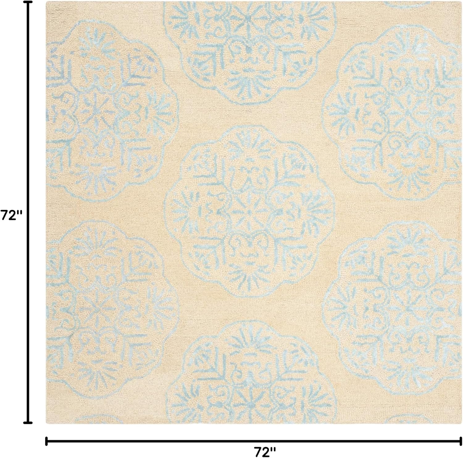 SAFAVIEH Bella Collection Area Rug - 6' Square, Beige & Blue, Handmade Wool, Ideal for High Traffic Areas in Living Room, Bedroom (BEL711C)