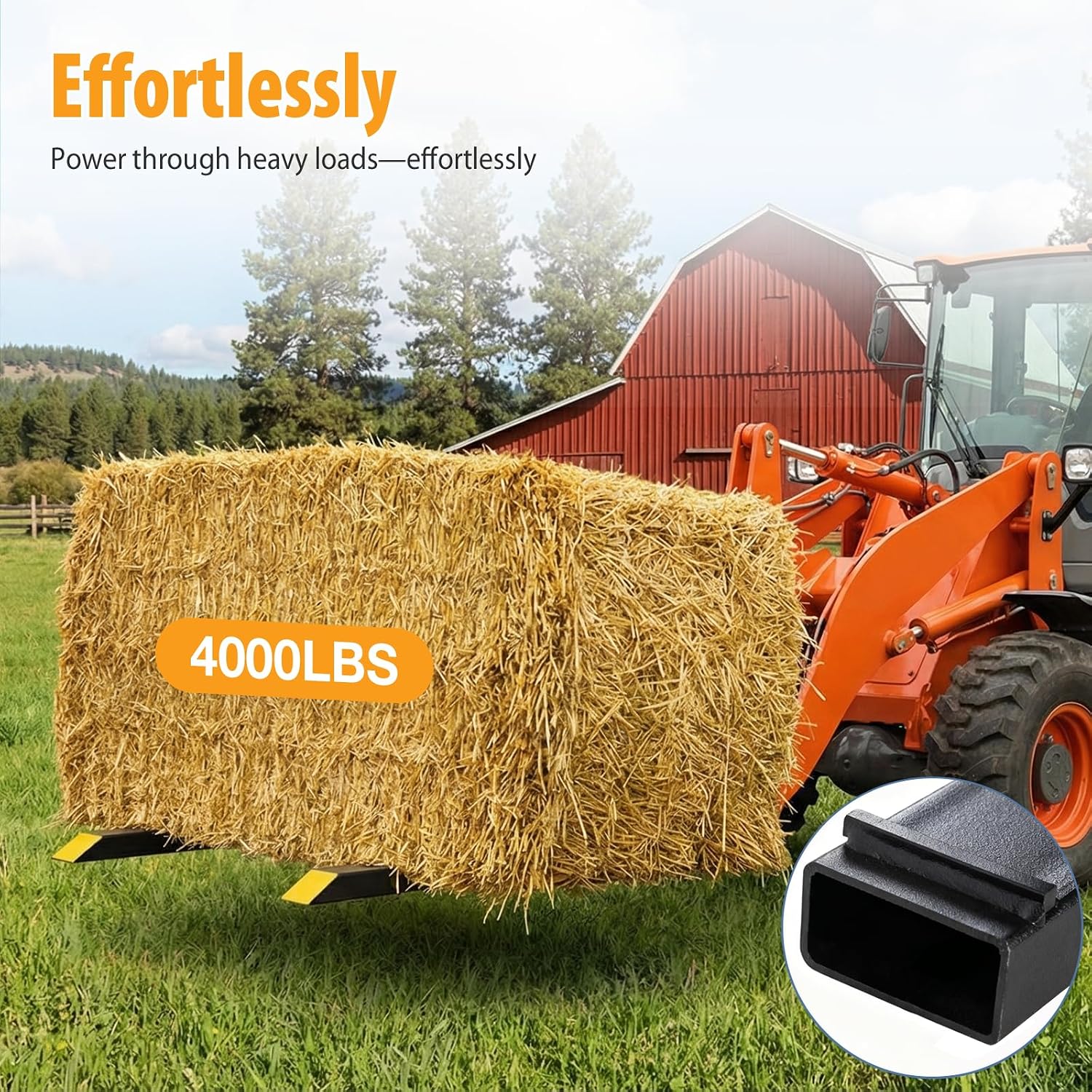 NEWBULIG 60-Inch Pallet Forks Tractor Attachments, 4000LBS Capacity Clamp-On Bucket Pallet Forks with Stabilizer Bar, Heavy-Duty Tractor for Skid Steer Loader, Mini Excavator Attachments, Black