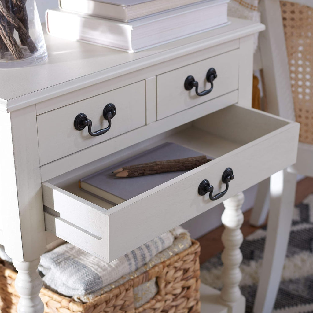 SAFAVIEH Furniture - Athena 3-Drawer Console Table - Distressed White - Solid Wood - Farmhouse Classic Design - Ideal for Entryway, Living Room, Hallway, 23.5' W x 13' D x 29.5' H (CNS5703A)