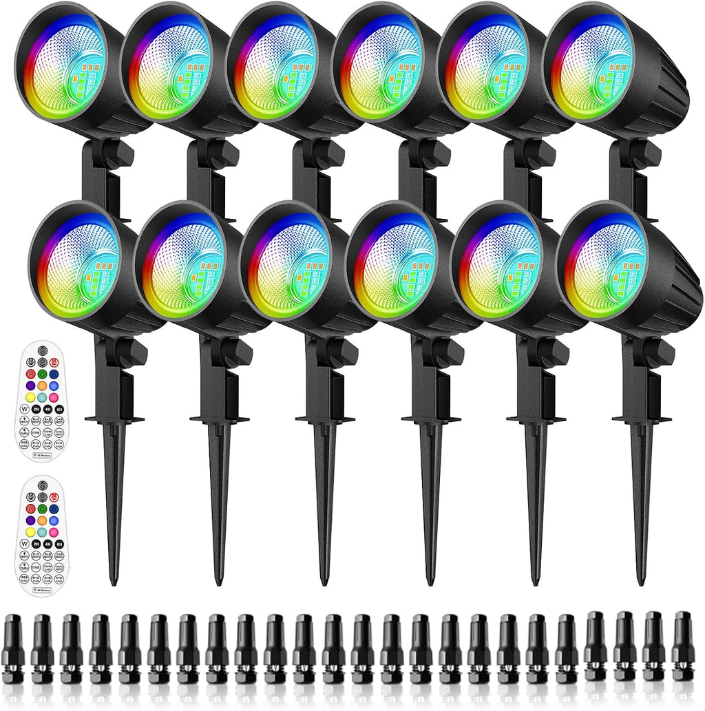 Low Voltage Landscape Lighting, 15W RGB Color Changing Landscape Lights with Remote, AC/DC 12V-24V Christmas LED Landscape Lighting Kit, IP66 Waterproof Spotlight for Yard Garden Path (12Pack)