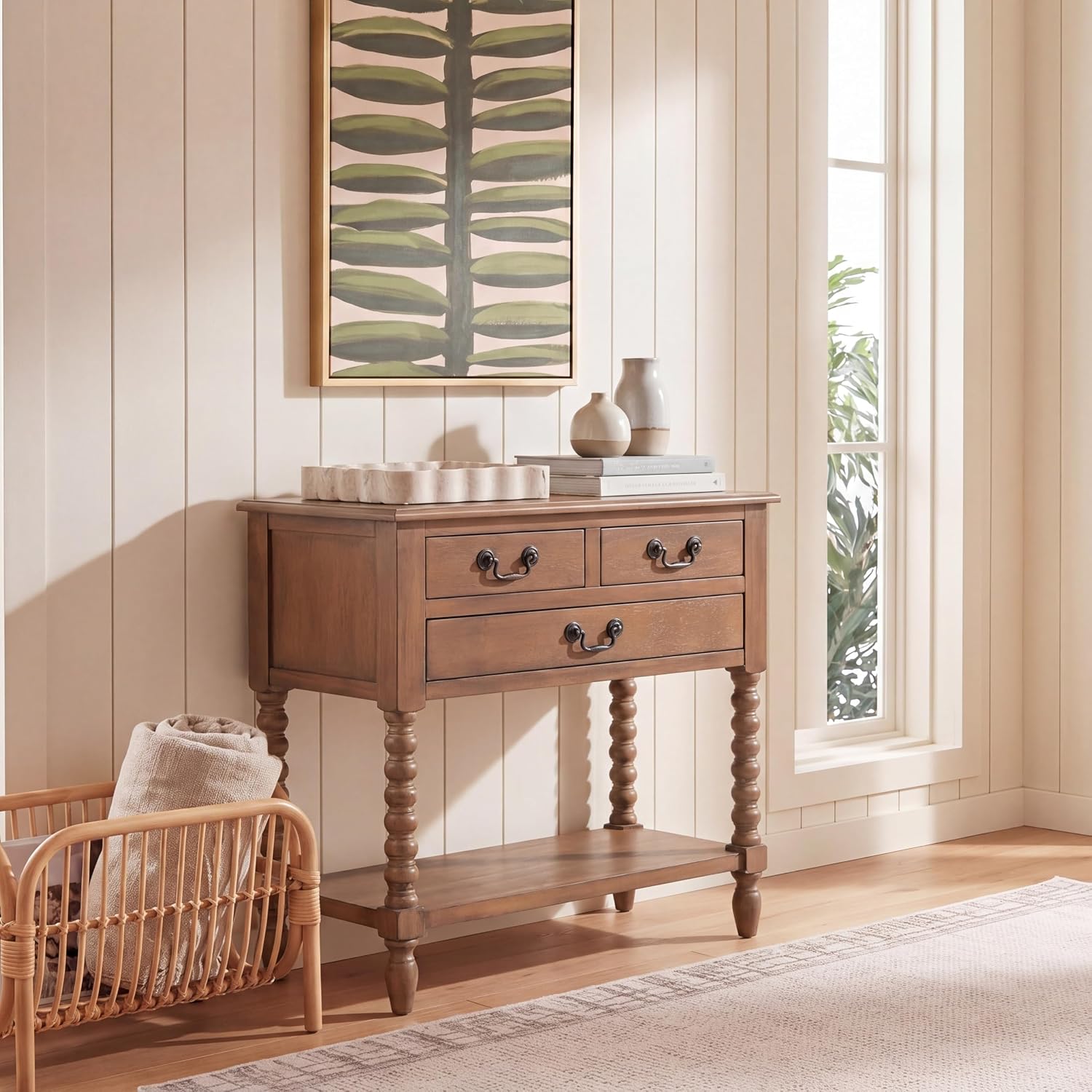 SAFAVIEH Furniture - Athena 3-Drawer Console Table - Brown - Solid Wood - Farmhouse Classic Design - Ideal for Entryway, Living Room, Hallway, 23.5' W x 13' D x 29.5' H (CNS5703C)
