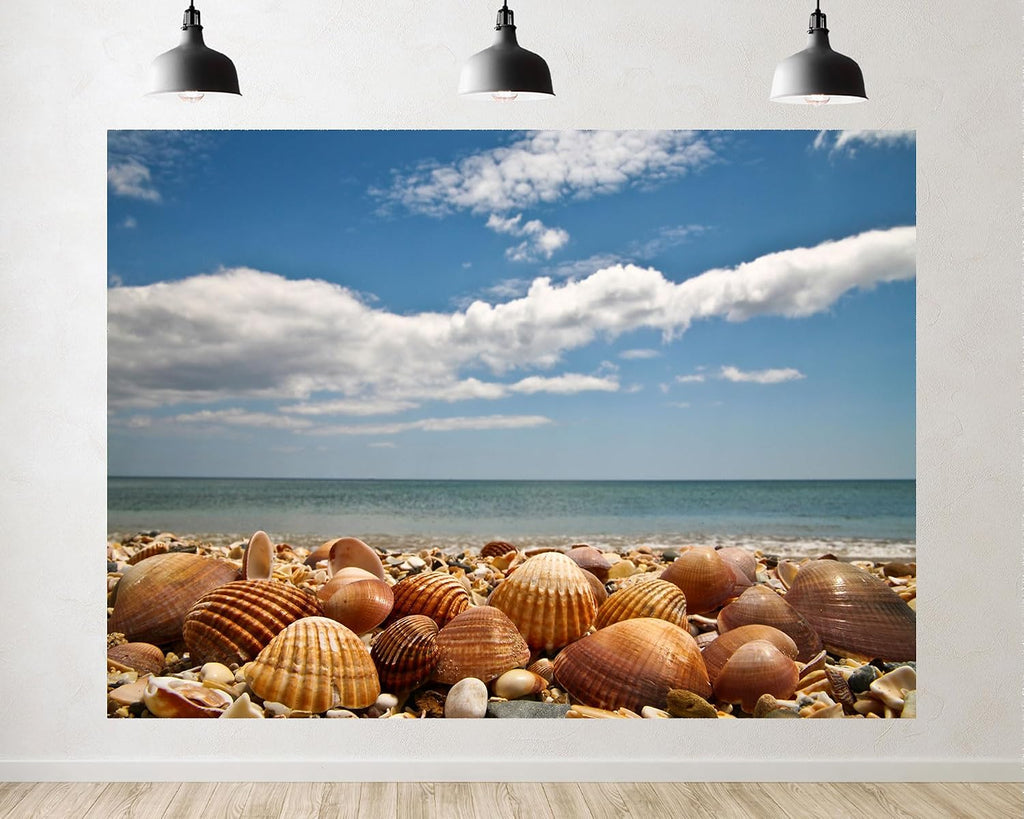 Trykid 20x10ft Tropical Seashell Beach Backdrop Clear Blue Water White Foam Pebbled Shore Photography Background Coastal Vacation Paradise Tapestry Party Decoration Photo Studio Prop Fabric