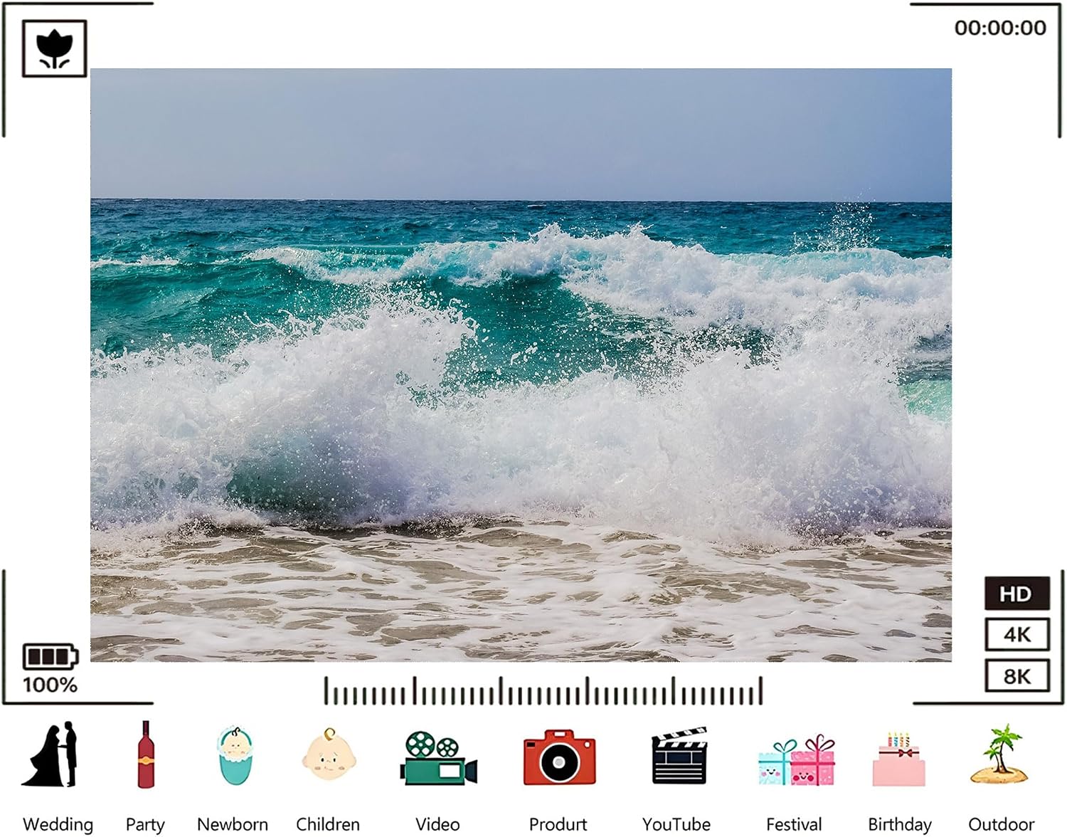 Trykid 20x10ft Turquoise Ocean Wave Backdrop White Foam Clear Blue Sky Coastal Shoreline Photography Background Tropical Paradise Tapestry Party Decoration Photo Studio Prop Fabric