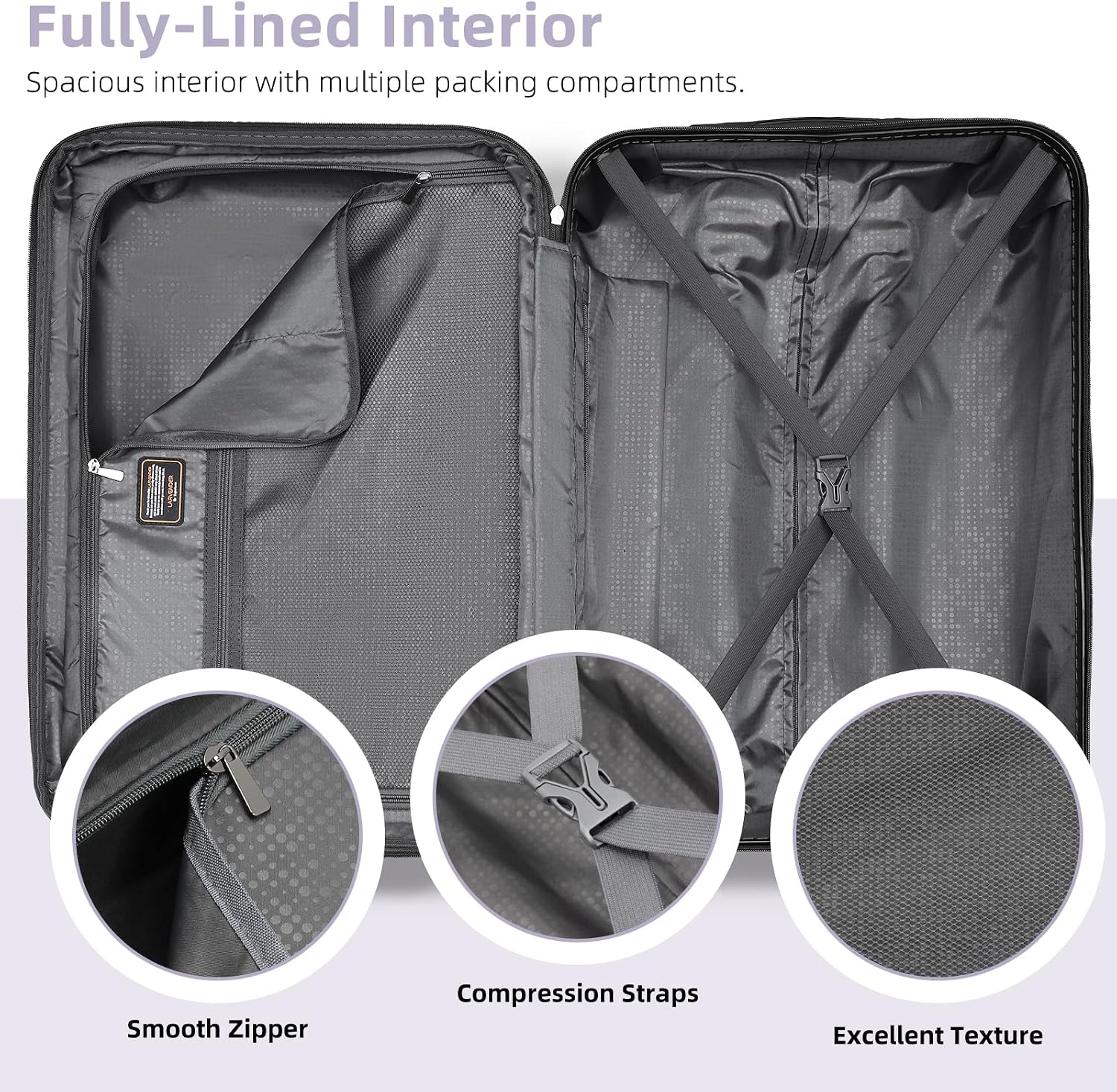 LARVENDER Luggage Sets 6 Piece Suitcases with Wheels, Expandable Suitcase Set ABS Hard Shell Luggage for Women with TSA Lock Double Spinner Wheels (Black Brown, 6 Piece Set)