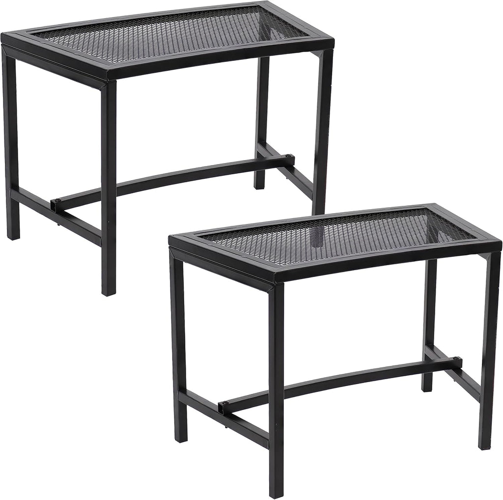 Sunnydaze Mesh Outdoor Curved Bench - Metal Patio Bench Set - Heavy-Duty Outdoor Seats for Backyard or Fire Pit - Black - Set of 2