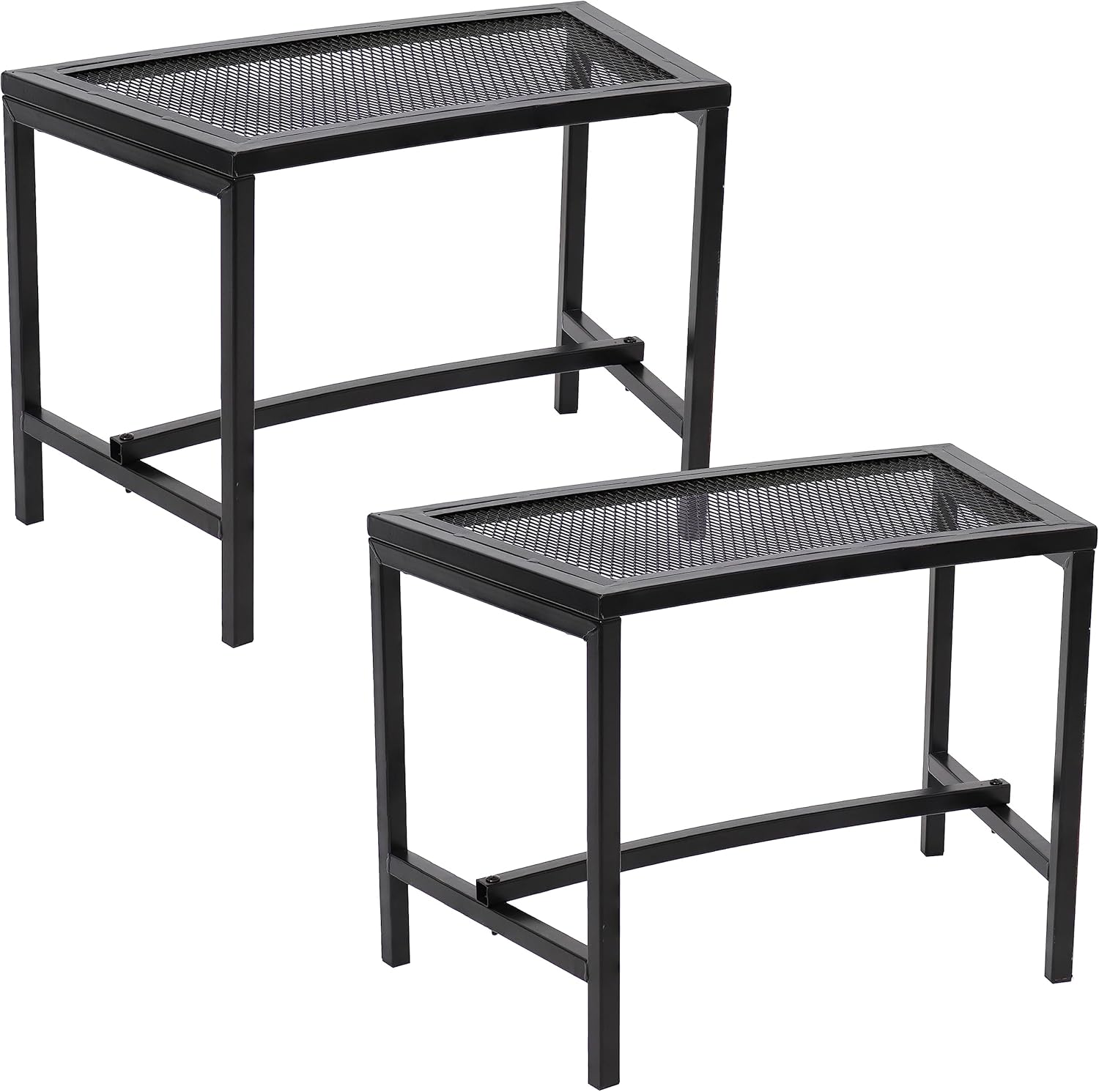 Sunnydaze Mesh Outdoor Curved Bench - Metal Patio Bench Set - Heavy-Duty Outdoor Seats for Backyard or Fire Pit - Black - Set of 2