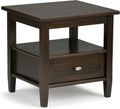 SIMPLIHOME Warm Shaker End Table - 20' Wide x 20' High Solid Wood Side Table in Tobacco Brown, Transitional Accent Table for Living Room or Bedroom with Drawer, Open Shelf and Square Tapered Legs