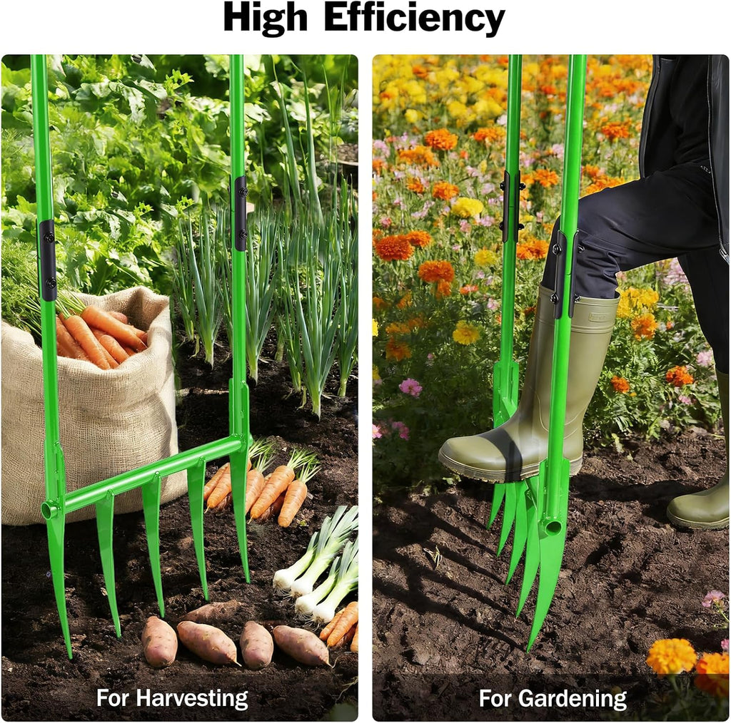 5 Tines All Steel Broadfork, 56' Broad Fork Garden Tool Heavy-Duty Digging Pitchfork, Non-Slip Grips & Detachable Design for Gardening, Farm Cultivation, and Soil Loosenin