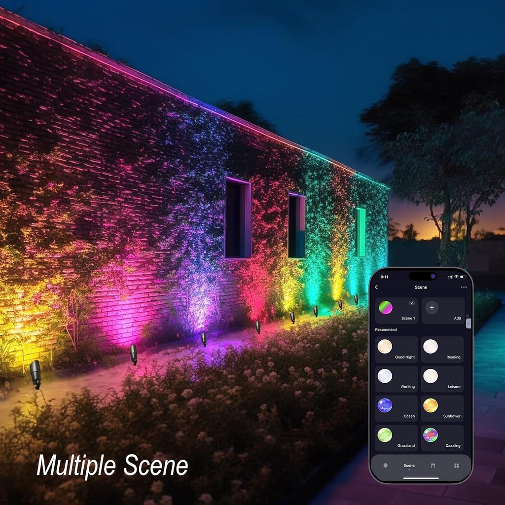 RGB+CCT Low Voltage Outdoor Landscape Lighting with Color Changing,IP65 Waterproof Uplights for Garden and Yard,12V Low Voltage Spotlights,Heavy Duty Accent Fixtures,Remote/APP Control