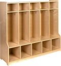 Flash Furniture Hercules Wooden 5-Section School Coat Locker with Bench, Cubbies, and Storage Hooks, Preschool Cubby Organizer, 48'H x 48'L, Natural