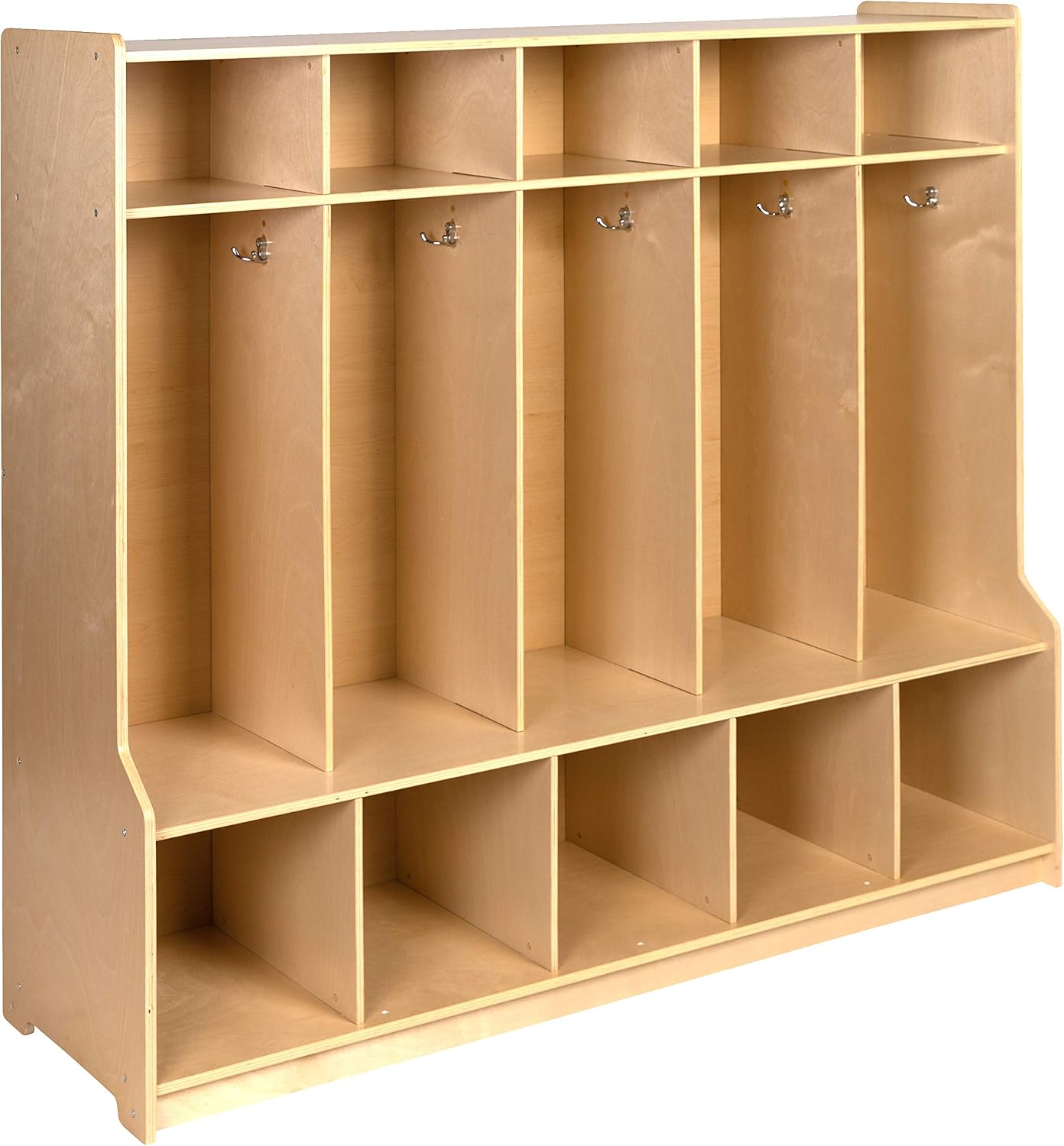 Flash Furniture Hercules Wooden 5-Section School Coat Locker with Bench, Cubbies, and Storage Hooks, Preschool Cubby Organizer, 48'H x 48'L, Natural