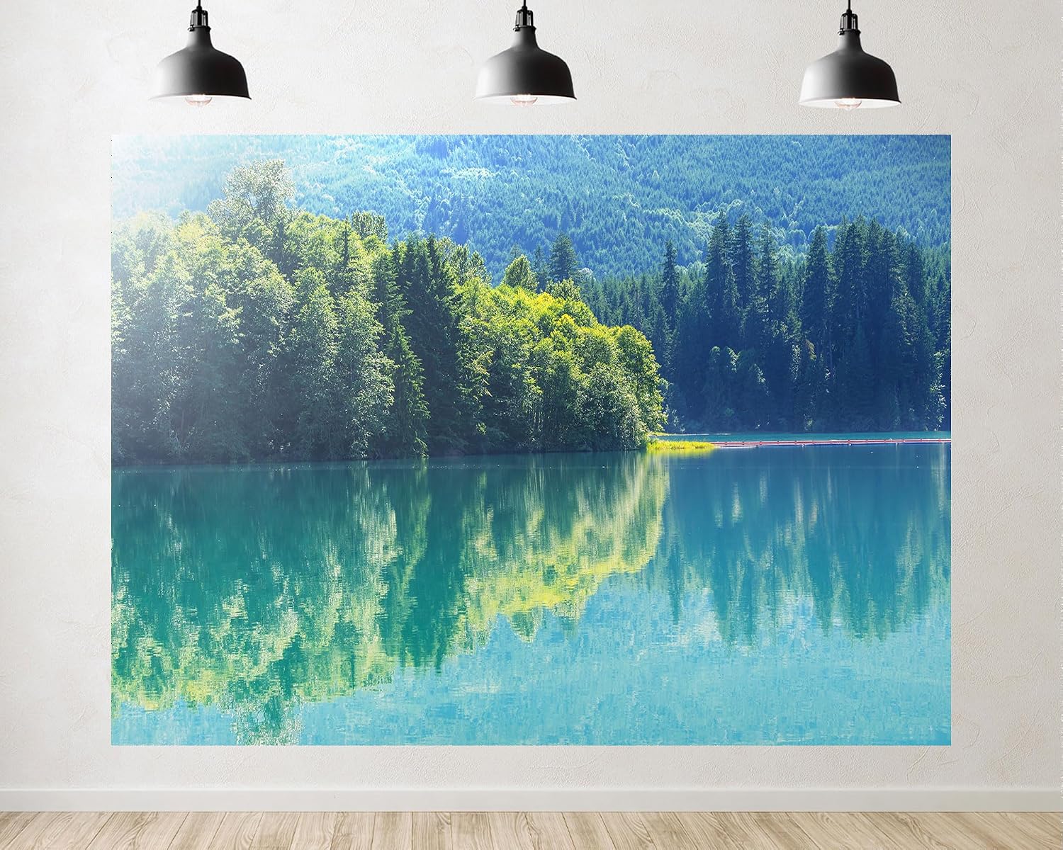 Trykid 20x10ft Turquoise Lake Forest Reflections Backdrop Evergreen Trees Clear Water Photography Background Nature Retreat Pristine Wilderness Party Decoration Photo Booth Prop Fabric