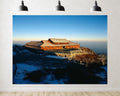 Trykid 20x10ft Mountain Top Cabin Backdrop Snow Covered Roof Clear Blue Sky Misty Horizon Serene Landscape Photography Background Wedding Birthday Party Decoration Photo Booth Prop Fabric