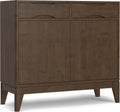 SIMPLIHOME Harper Storage Cabinet - 40 inch Wide Solid Wood Medium Storage Cabinet in Walnut Brown, Mid-Century Modern Cupboard for Entryway or Dining Room with Drawers, Tapered Legs, and Shelves