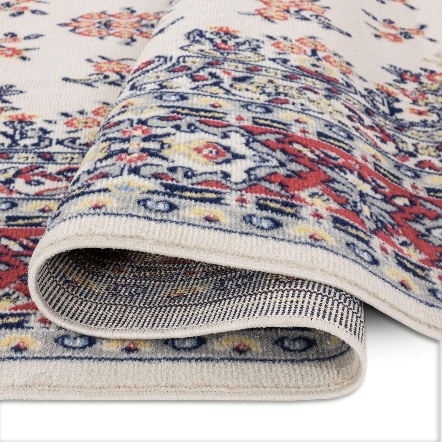 Home Dynamix Premium Sakarya Traditional Medallion Border Area Rug, Ivory/Red, 5'3'x7'5' Rectangle