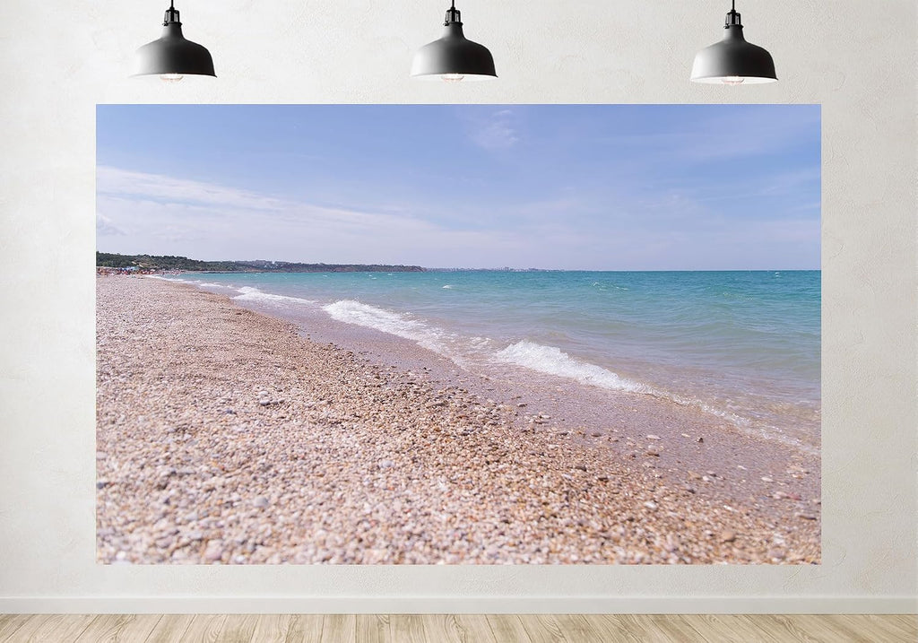 Trykid 20x10ft Pebble Beach Shoreline Backdrop Turquoise Waves Calm Sea Clear Horizon Photography Background Summer Event Coastal Decor Party Decoration Photo Booth Prop Fabric