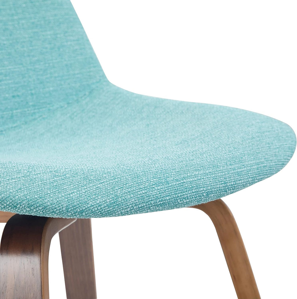 SIMPLIHOME Randolph Counter Stools (Set of 2) - 28 Inch Seat Height Upholstered Bentwood Bar Stools in Aqua Blue Linen Look Fabric, Mid Century Modern Seating with Curved Backrest and Footrest