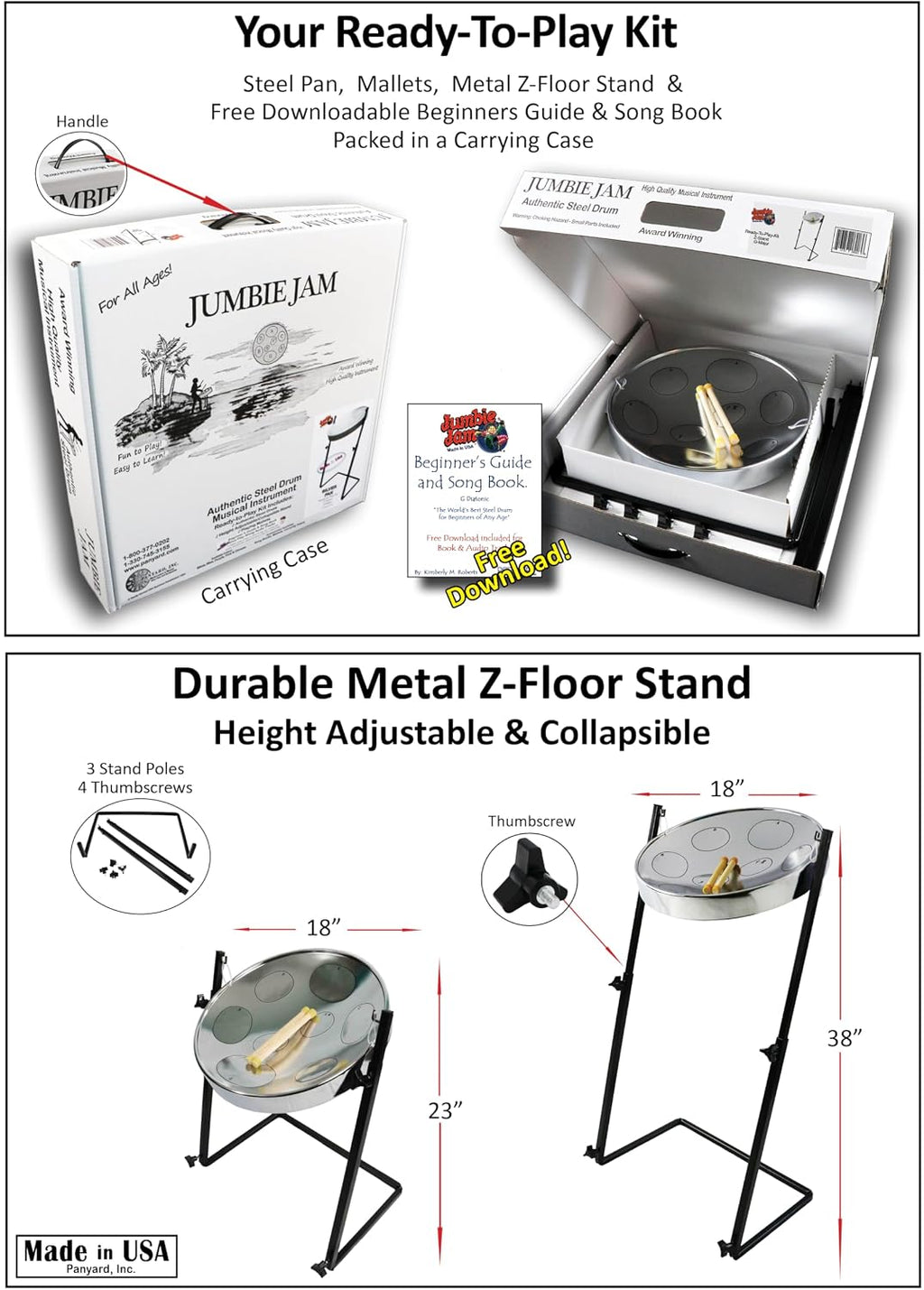 Jumbie Jam Steel Drum Ready-To-Play-Kit Chrome Finish with Metal Z-Floor Stand