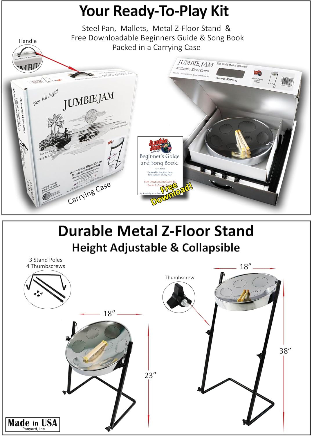 Jumbie Jam Steel Drum Ready-To-Play-Kit Chrome Finish with Metal Z-Floor Stand