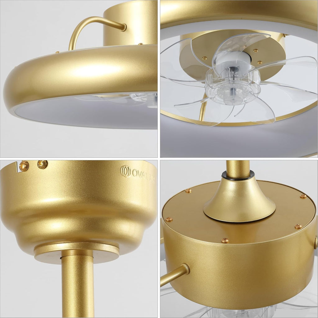 Oval AIR Loren 20' Small Smart Ceiling Fan with Light, Semi Flush Mount, Quiet 6-Speed Reversible Motor, Dimmable LED, Adjustable CCT, App & Remote Control, Modern Glam, Gold AIR8002A