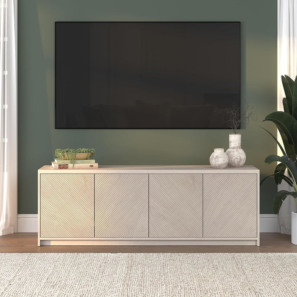 Henn&Hart Rectangular TV Stand for TV's up to 78' in Beech White, for Home, Living Room, Bedroom, Entertainment Room, Office