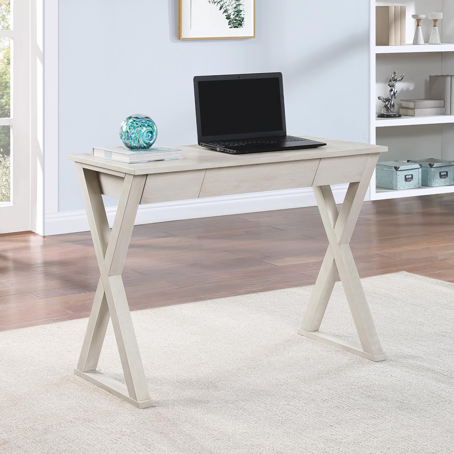 OSP Home Furnishings Marna Modern Writing Home Office Desk with Drawer, Weathered White Finish